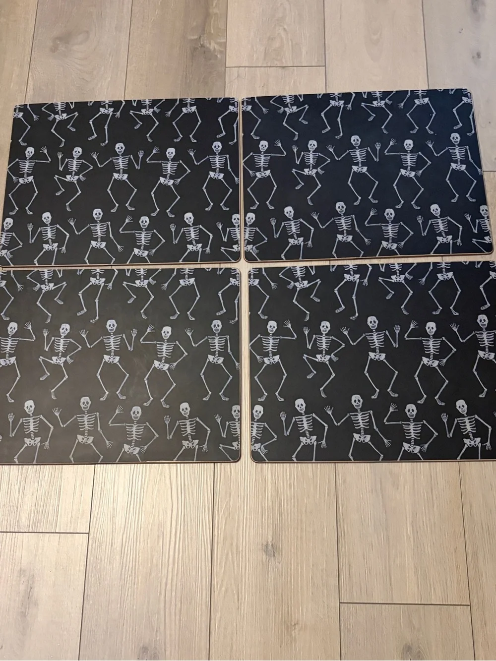 Williams Sonoma Spooky Dancing Skeletons Hardmat Placemat Halloween Set of 4